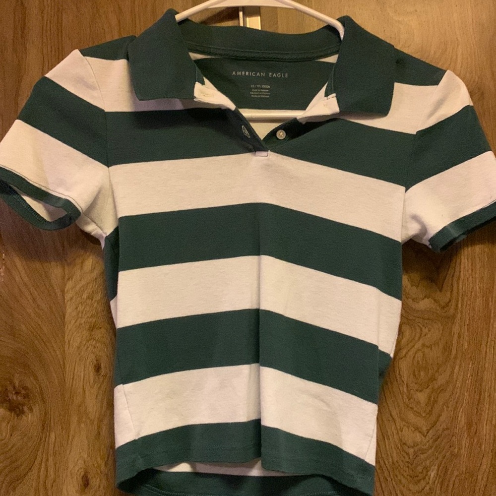 American Eagle green and white striped collar shirt, women’s size XS